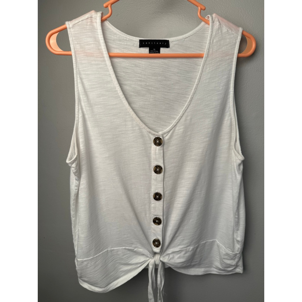 Women's Sanctuary White XL Button Front Tie Hem Tank Top